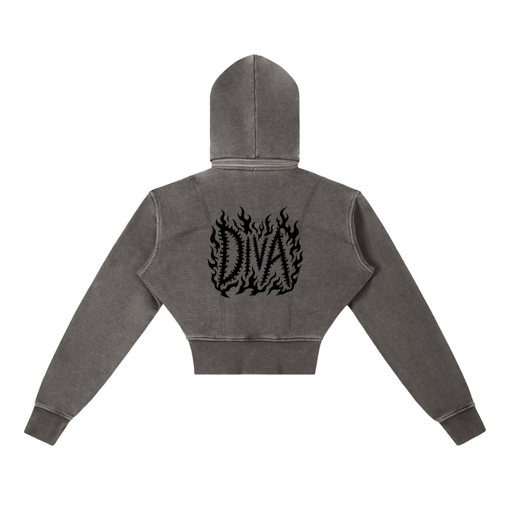 DIVA Vintage Washed Cropped Fleece Hoodie