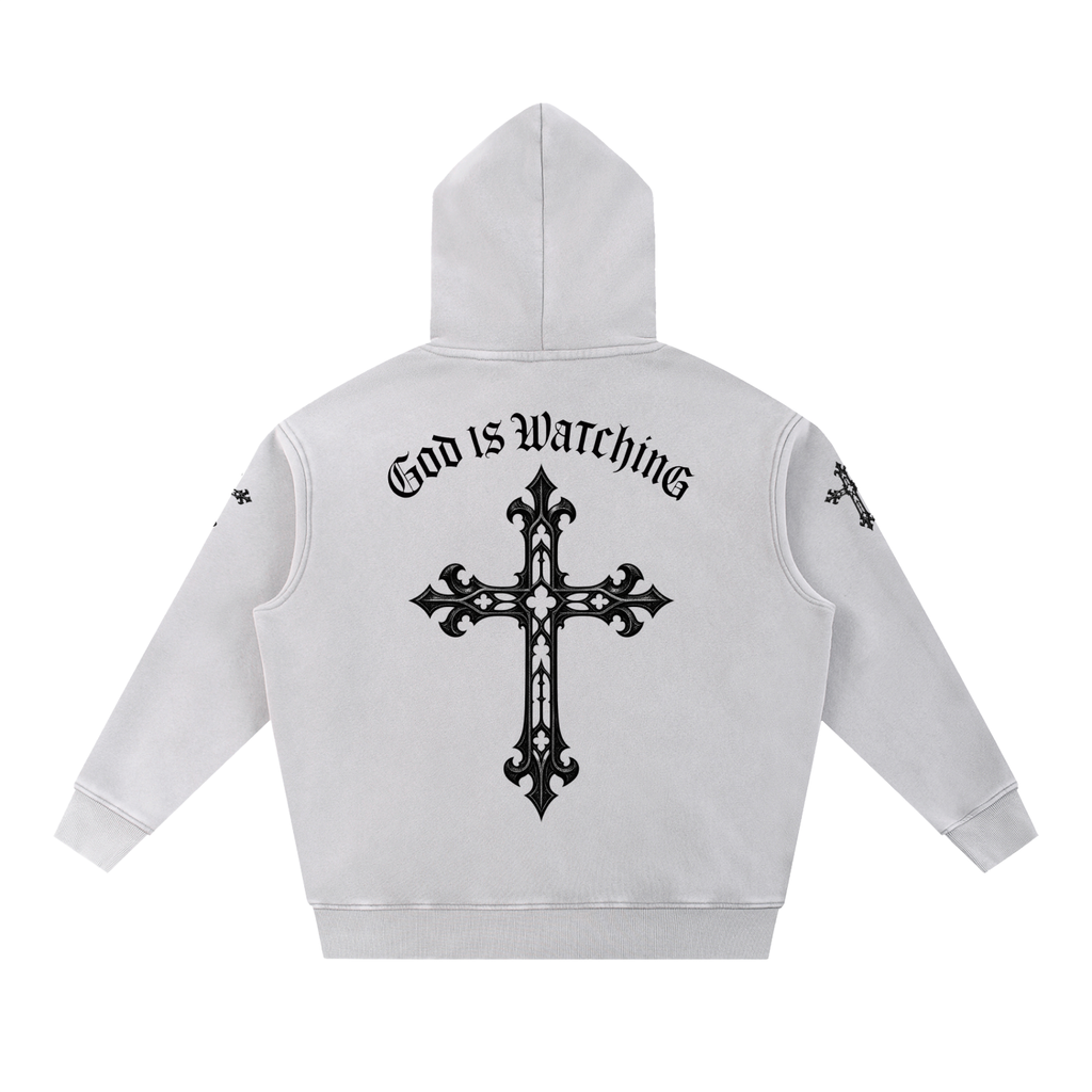 GOD IS WATCHING Snow Wash Fleece Oversize Hoodie