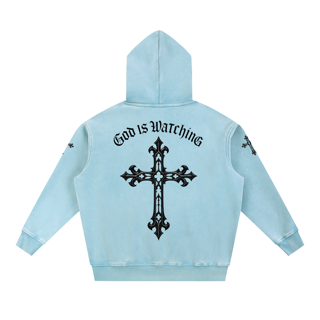 GOD IS WATCHING Snow Wash Fleece Oversize Hoodie