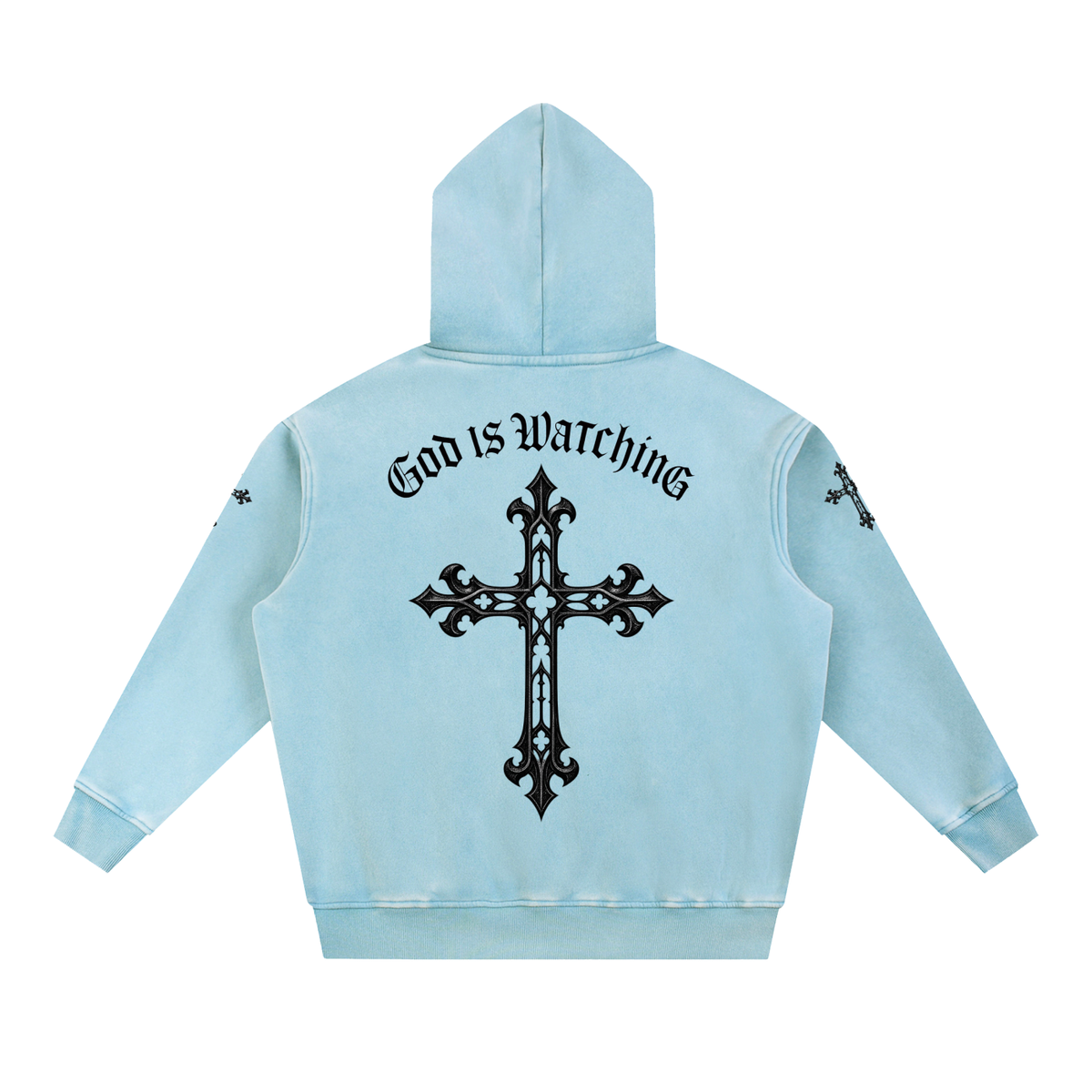 GOD IS WATCHING Snow Wash Fleece Oversize Hoodie
