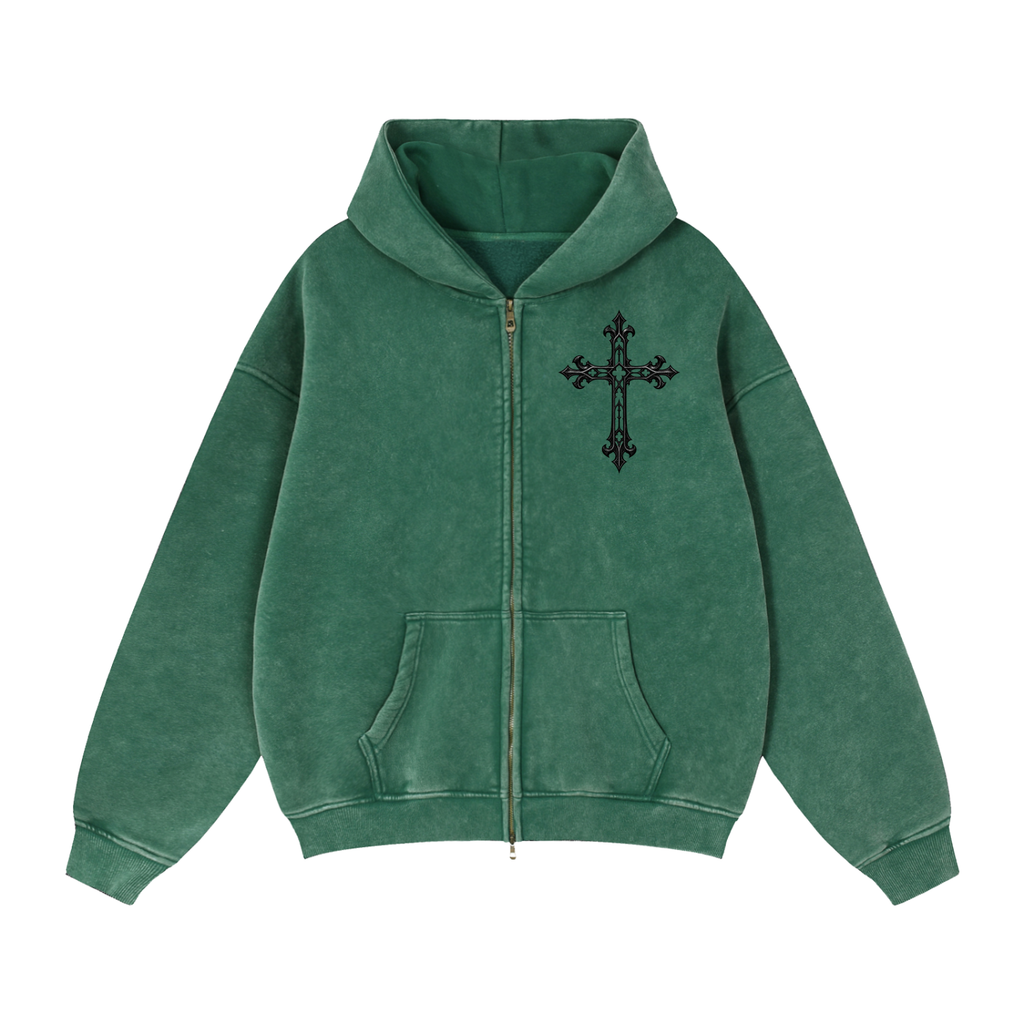 GOD IS WATCHING Zip-Through Boxy Fleece Hoodie