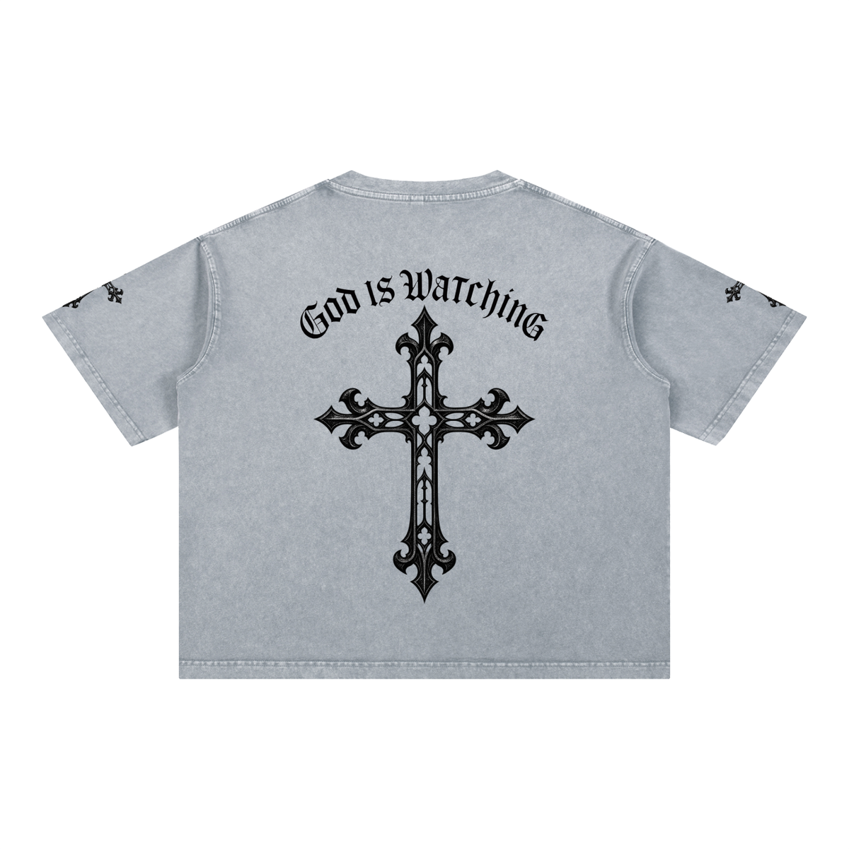 GOD IS WATCHING Mineral Wash Boxy Cotton T-Shirt