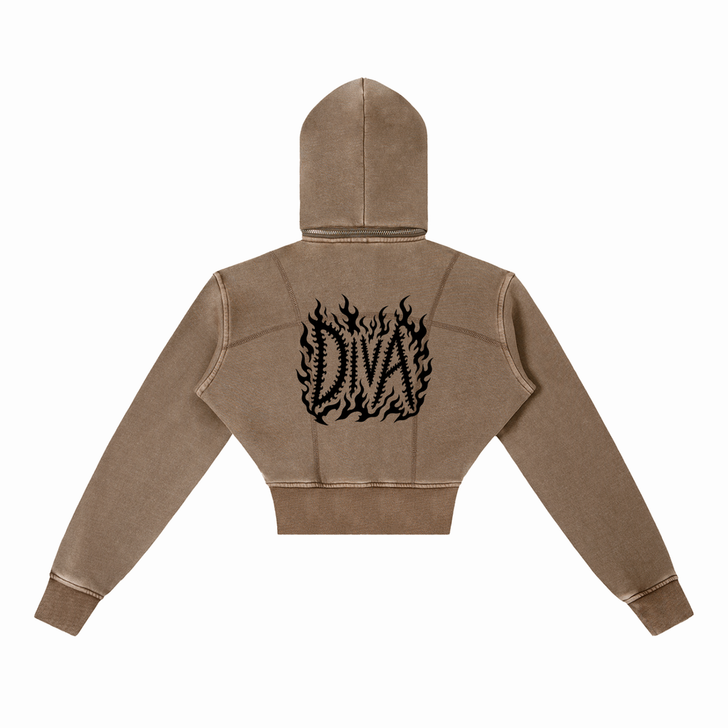 DIVA Vintage Washed Cropped Fleece Hoodie