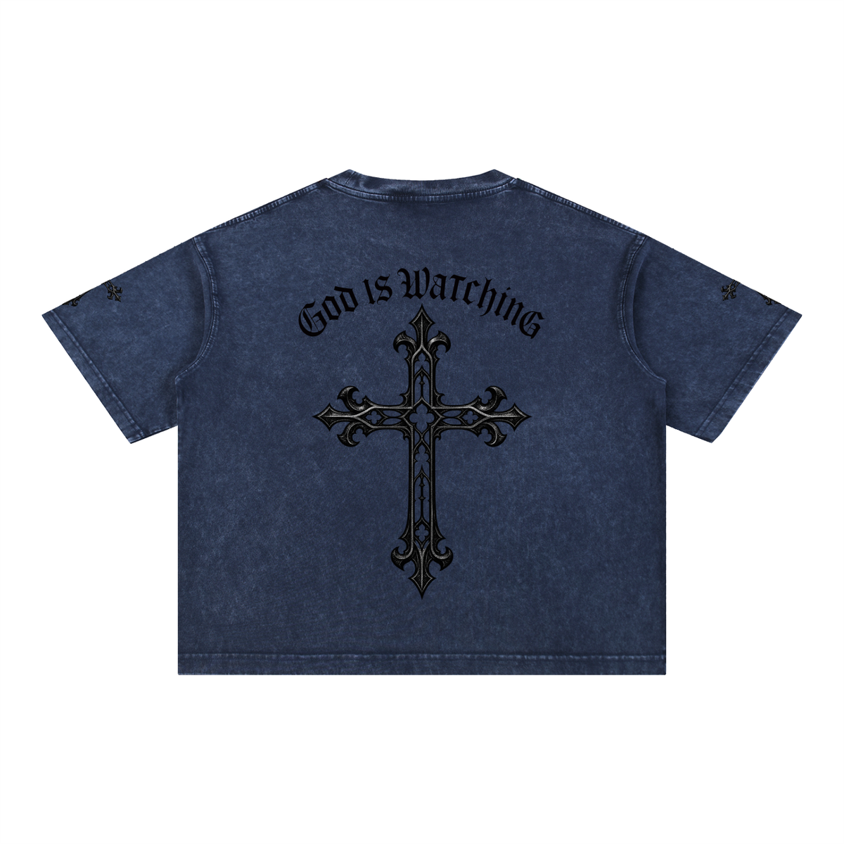 GOD IS WATCHING Mineral Wash Boxy Cotton T-Shirt