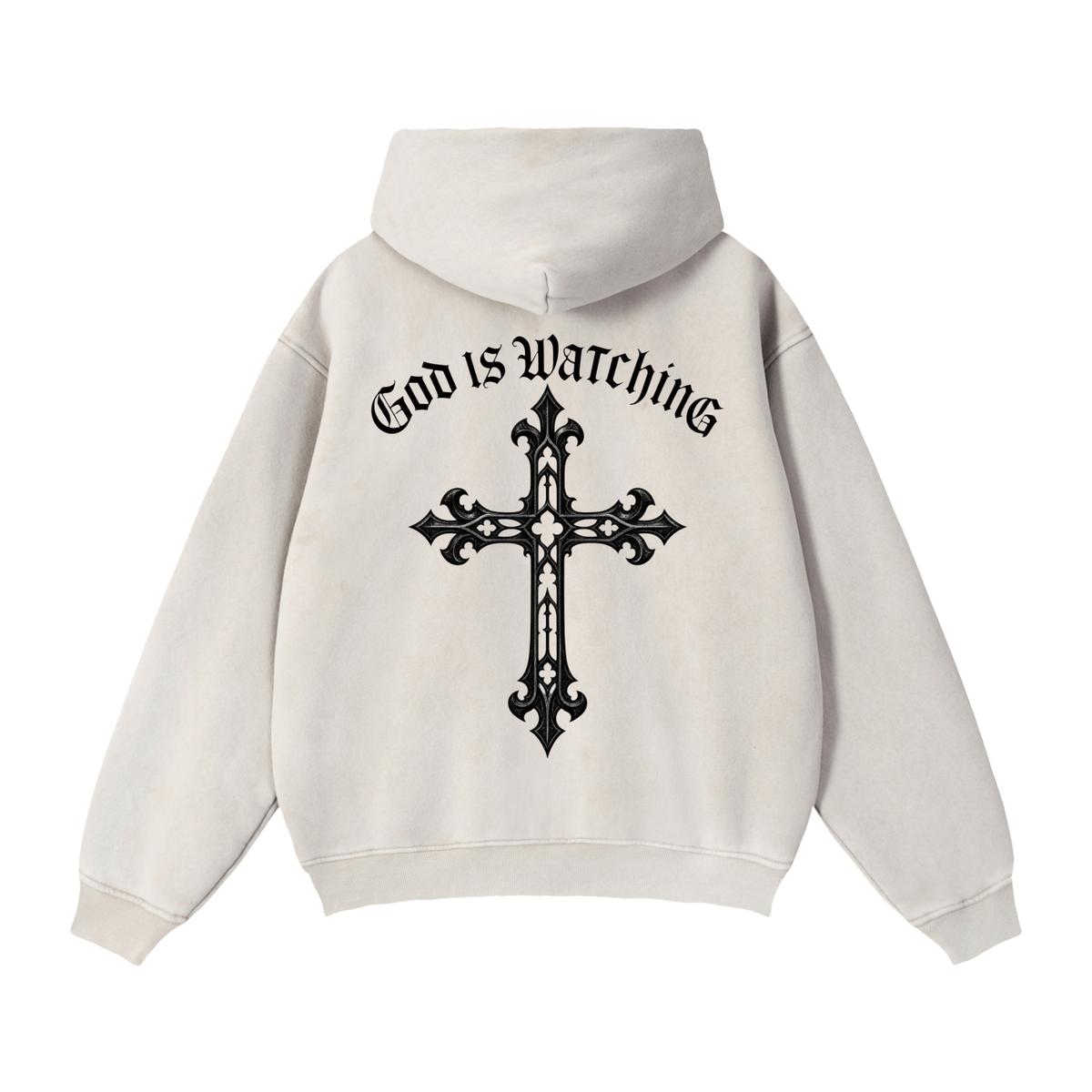 GOD IS WATCHING Zip-Through Boxy Fleece Hoodie