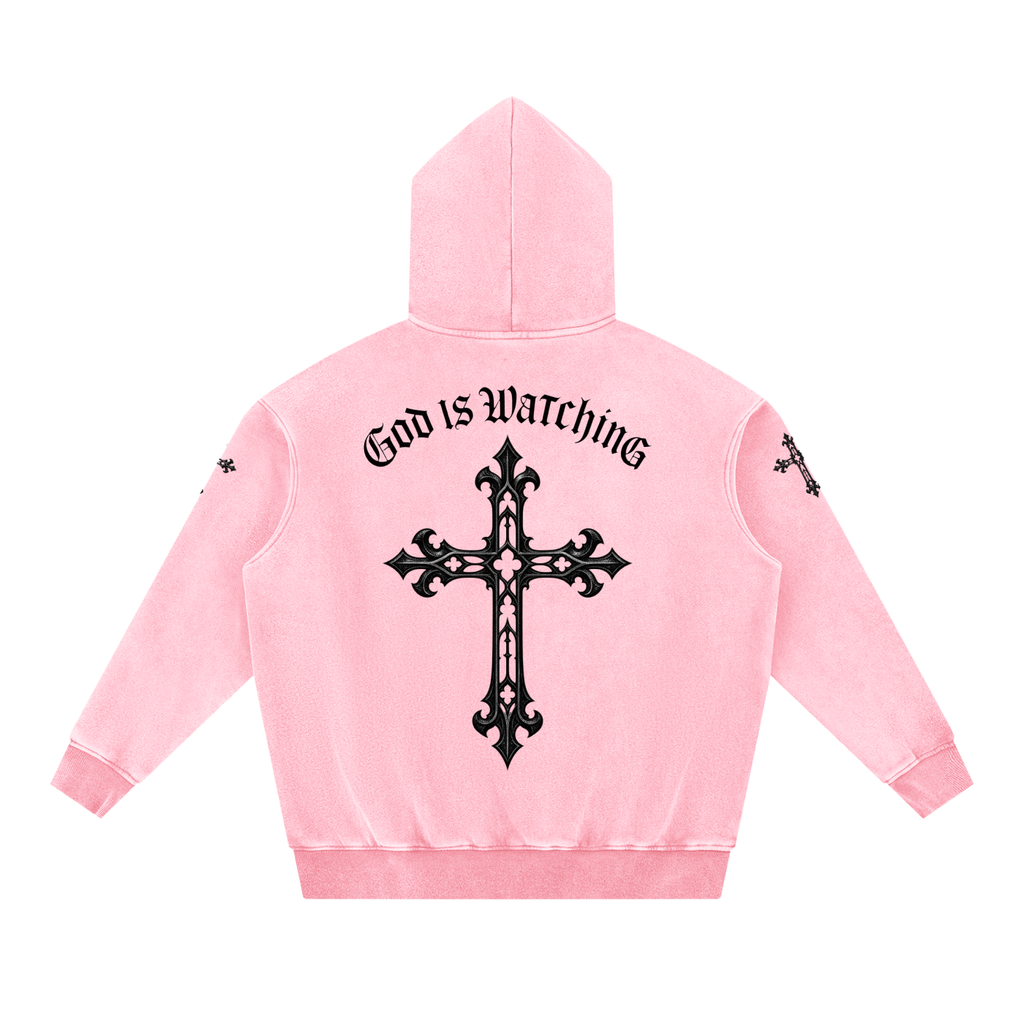 GOD IS WATCHING Snow Wash Fleece Oversize Hoodie