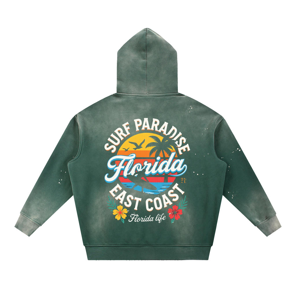 FLORIDA LIFE Vintage Washed Frayed Fleece Hoodie