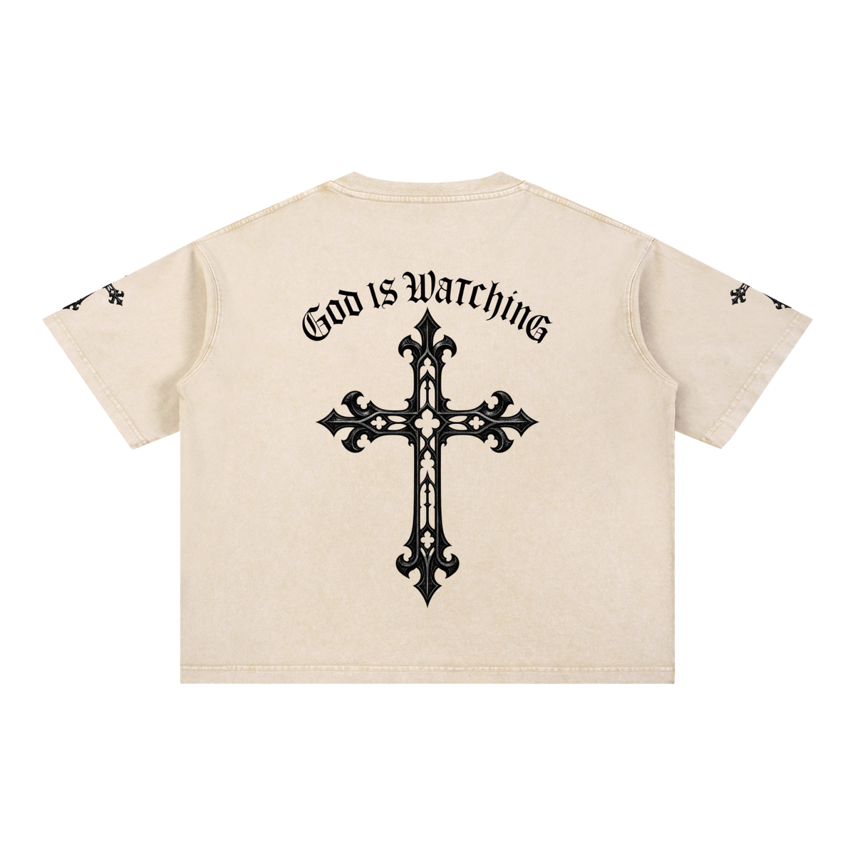 GOD IS WATCHING Mineral Wash Boxy Cotton T-Shirt