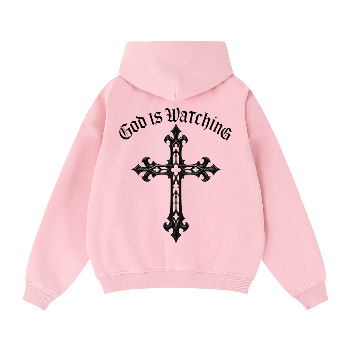 GOD IS WATCHING Zip-Through Boxy Fleece Hoodie