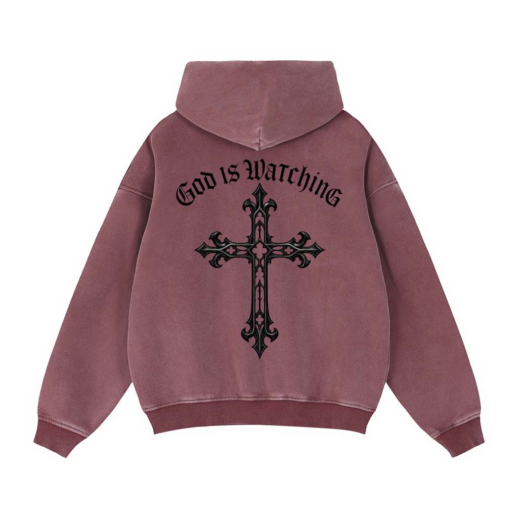 GOD IS WATCHING Zip-Through Boxy Fleece Hoodie