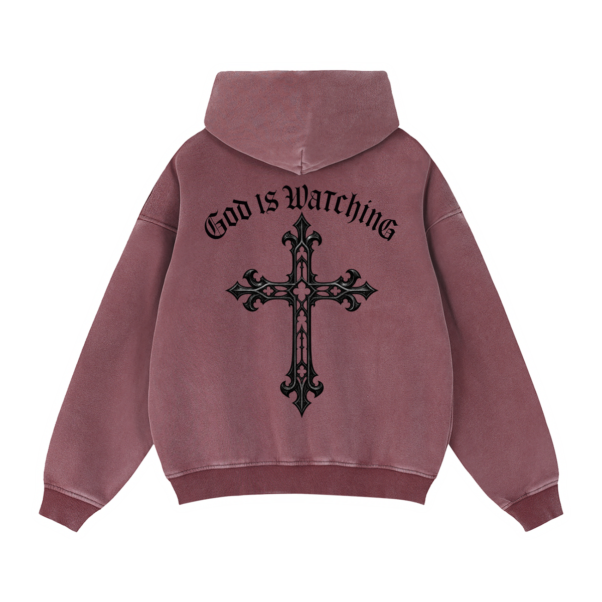 GOD IS WATCHING Zip-Through Boxy Fleece Hoodie