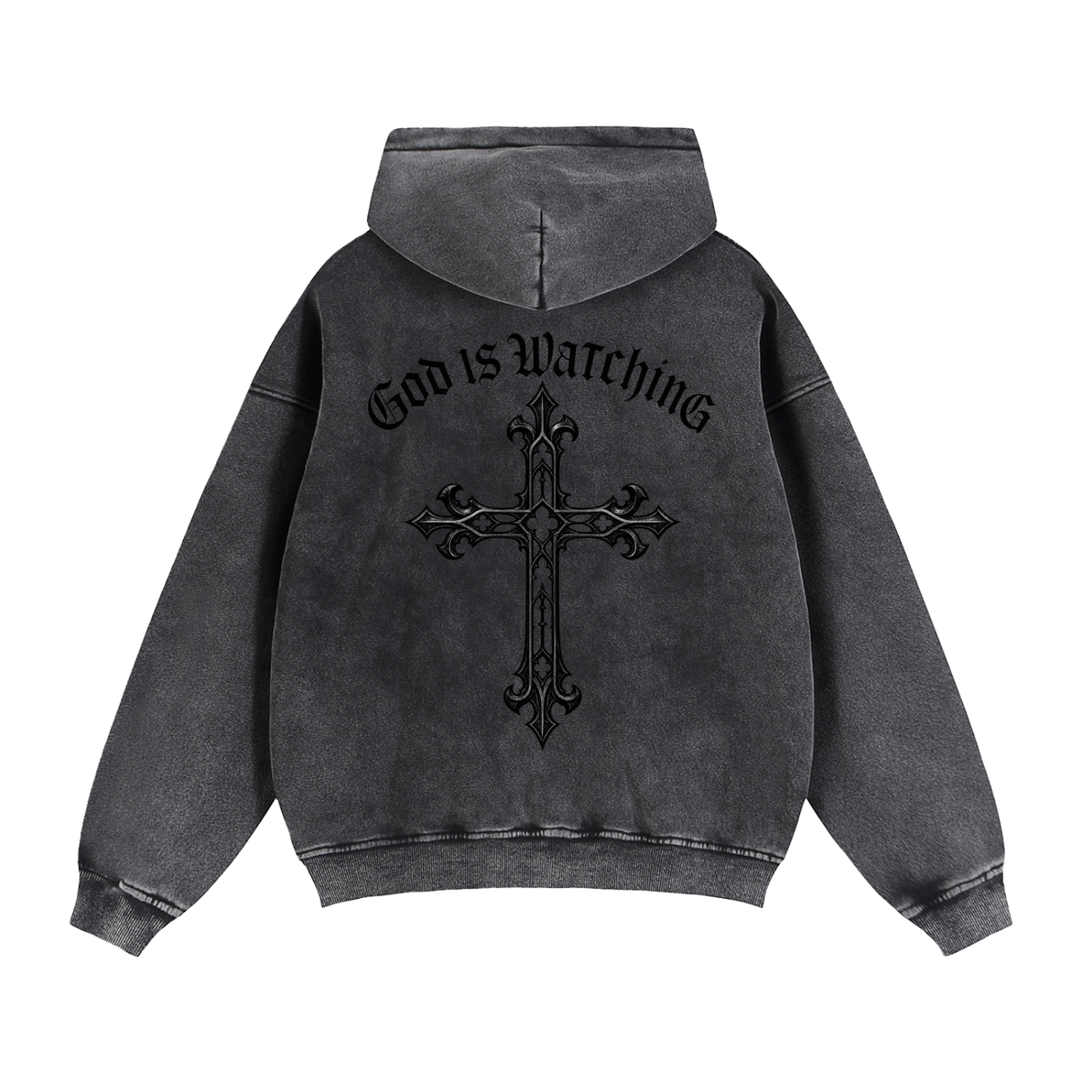 GOD IS WATCHING Zip-Through Boxy Fleece Hoodie