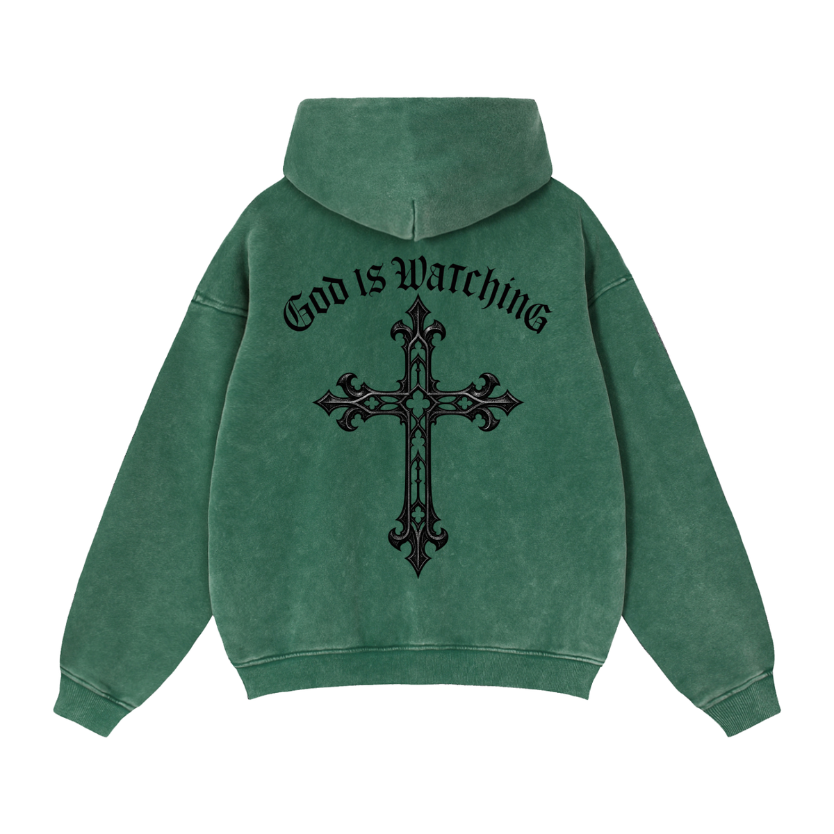 GOD IS WATCHING Zip-Through Boxy Fleece Hoodie