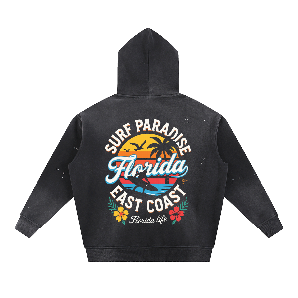 FLORIDA LIFE Vintage Washed Frayed Fleece Hoodie