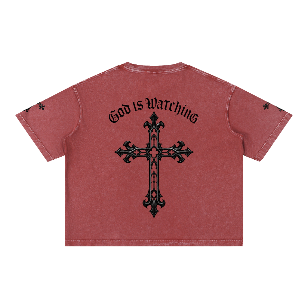 GOD IS WATCHING Mineral Wash Boxy Cotton T-Shirt