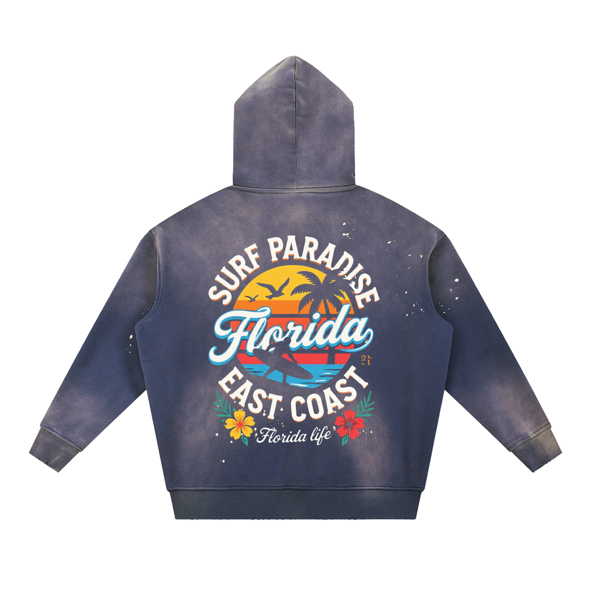 FLORIDA LIFE Vintage Washed Frayed Fleece Hoodie