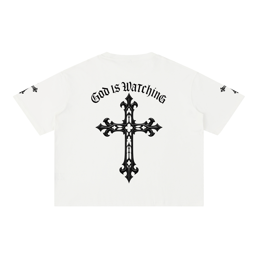 GOD IS WATCHING Mineral Wash Boxy Cotton T-Shirt
