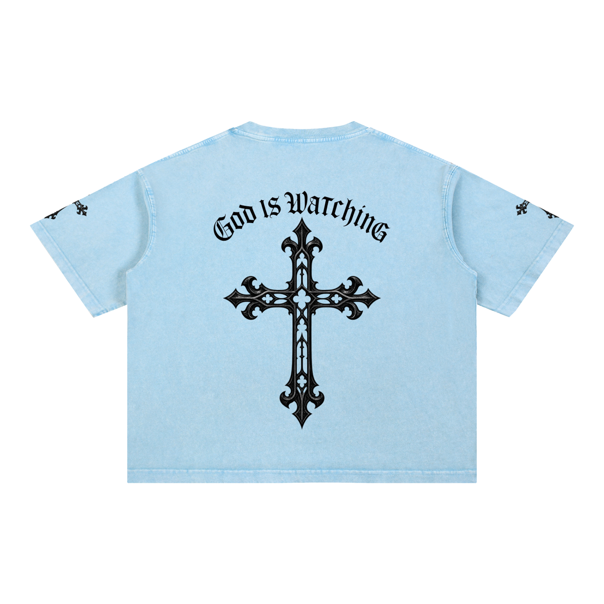GOD IS WATCHING Mineral Wash Boxy Cotton T-Shirt