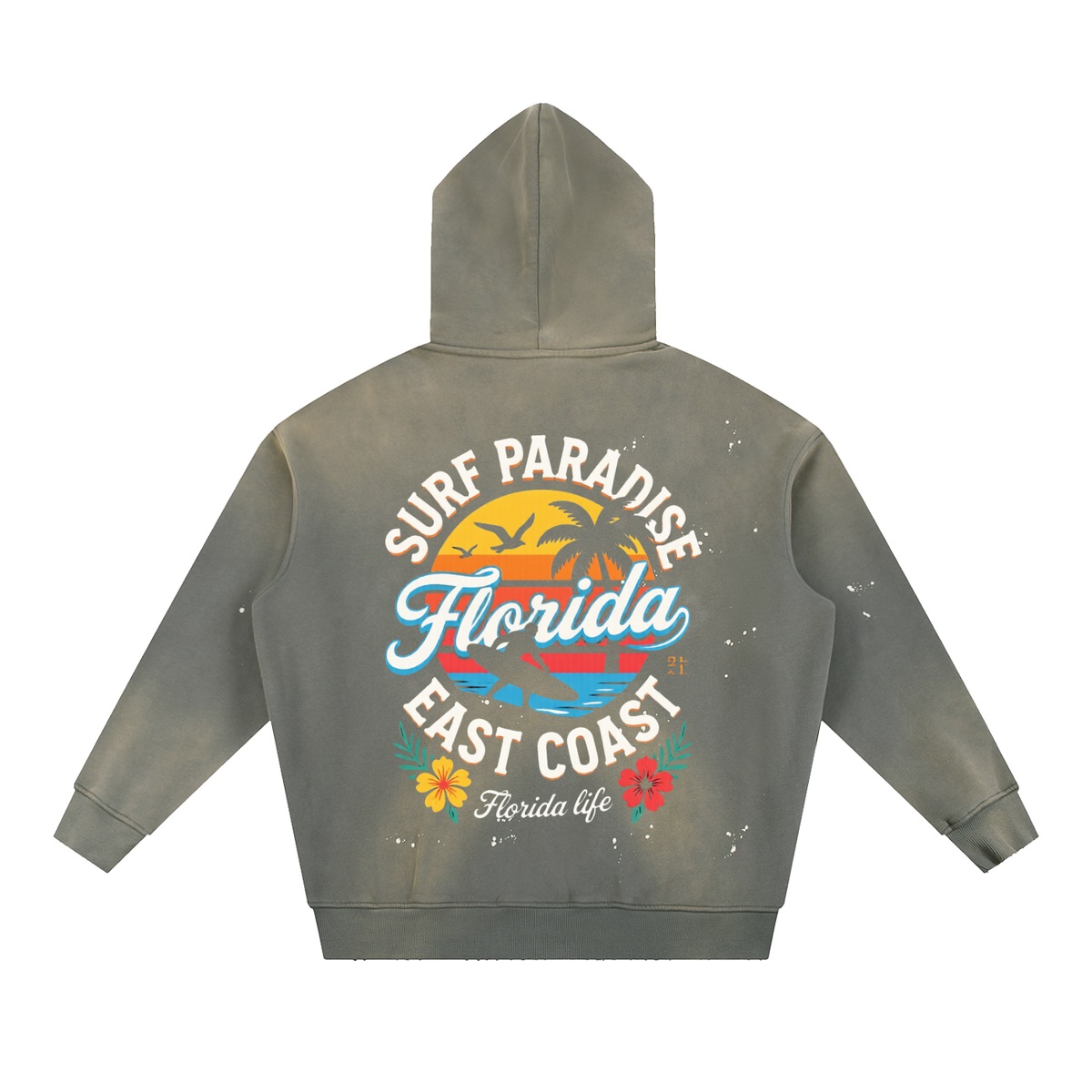 FLORIDA LIFE Vintage Washed Frayed Fleece Hoodie