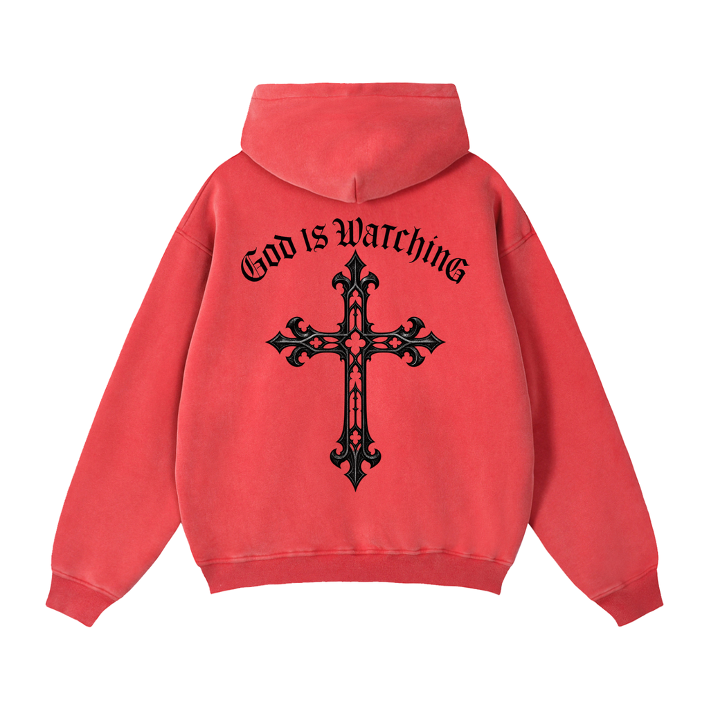 GOD IS WATCHING Zip-Through Boxy Fleece Hoodie