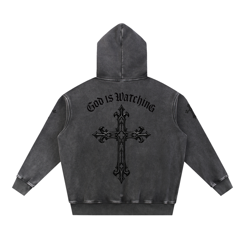 GOD IS WATCHING Snow Wash Fleece Oversize Hoodie