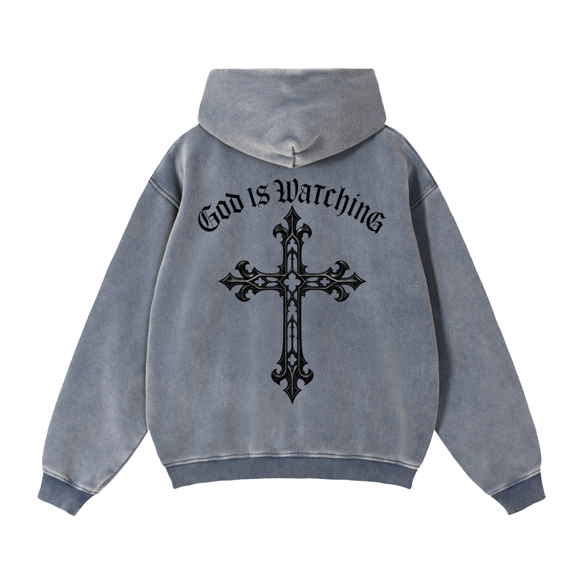 GOD IS WATCHING Zip-Through Boxy Fleece Hoodie