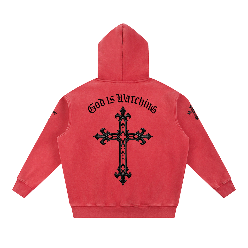 GOD IS WATCHING Snow Wash Fleece Oversize Hoodie