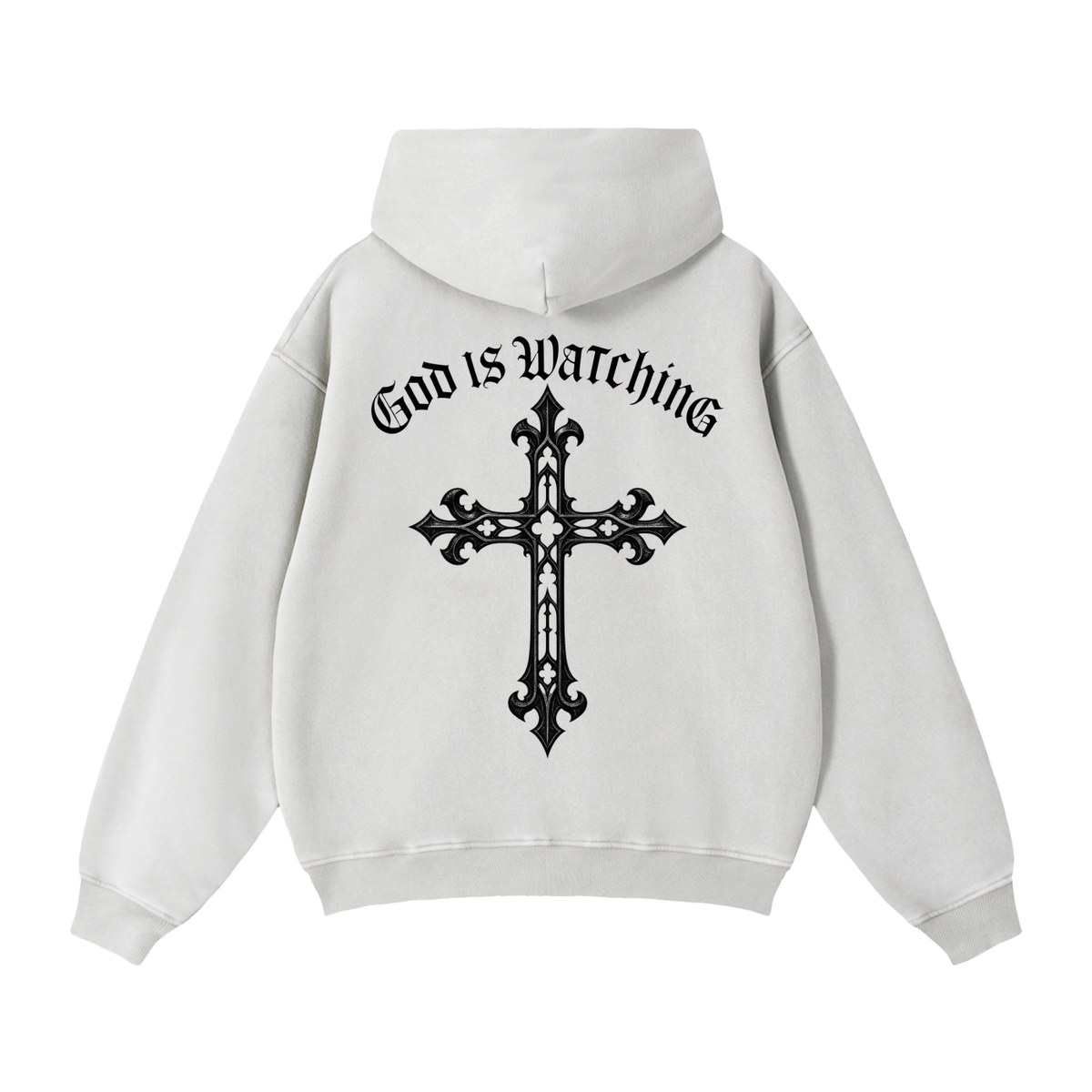 GOD IS WATCHING Zip-Through Boxy Fleece Hoodie