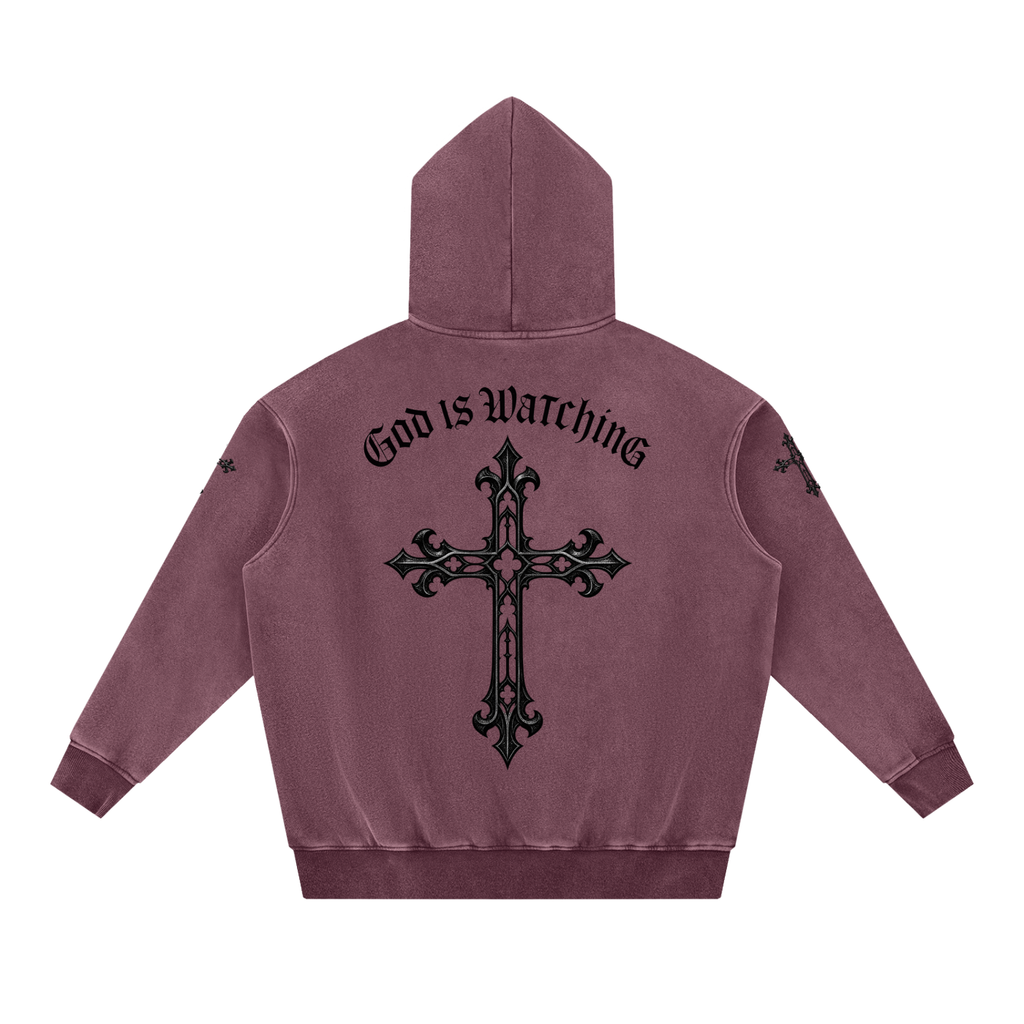 GOD IS WATCHING Snow Wash Fleece Oversize Hoodie
