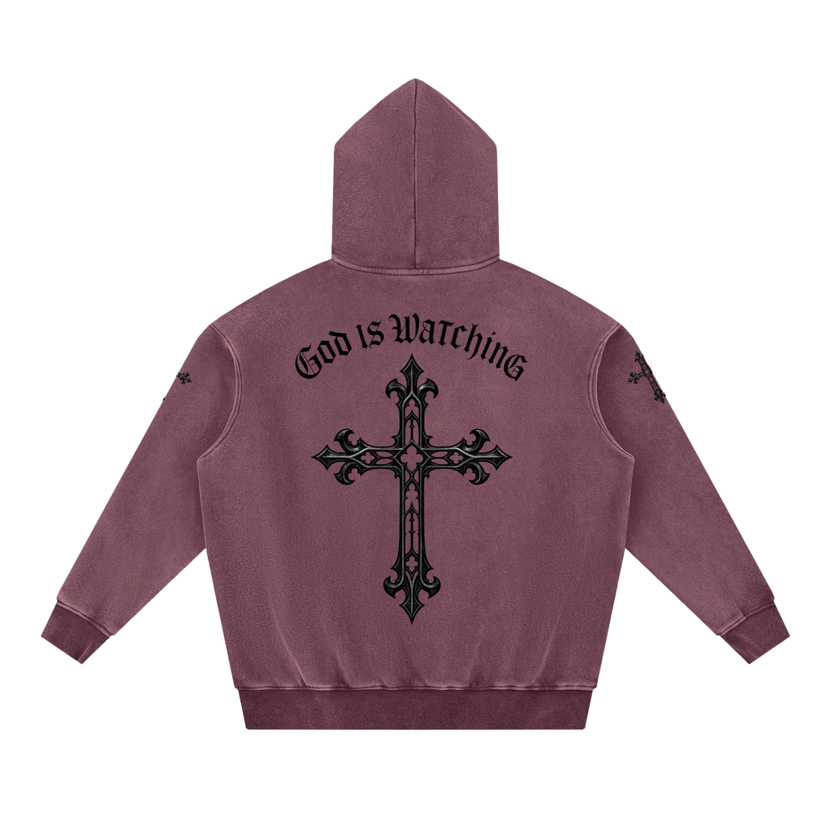 GOD IS WATCHING Snow Wash Fleece Oversize Hoodie