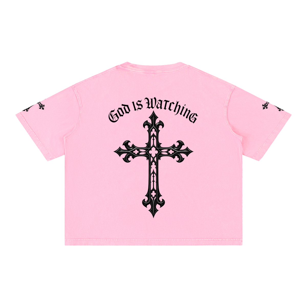 GOD IS WATCHING Mineral Wash Boxy Cotton T-Shirt
