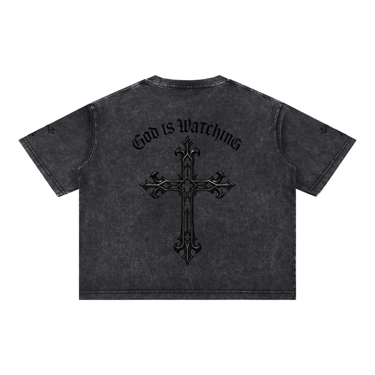 GOD IS WATCHING Mineral Wash Boxy Cotton T-Shirt